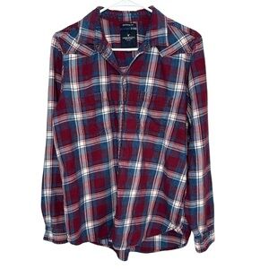 American Eagle Women's Boyfriend Fit Plaid Button Front Top Size Large